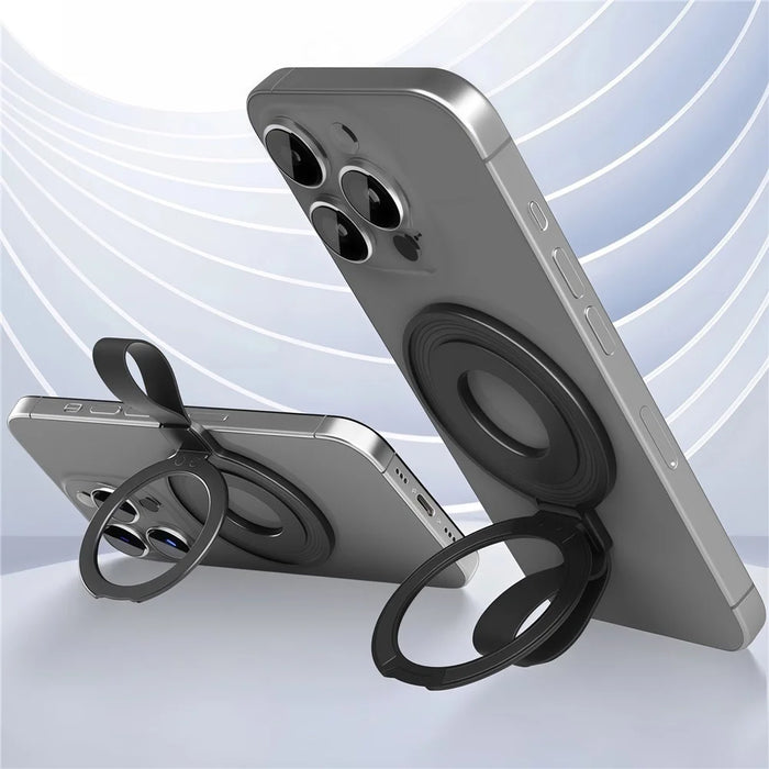 Magnetic Kickstand Metal Phone Grip Ring Holder with Finger Strap  - Black - 5