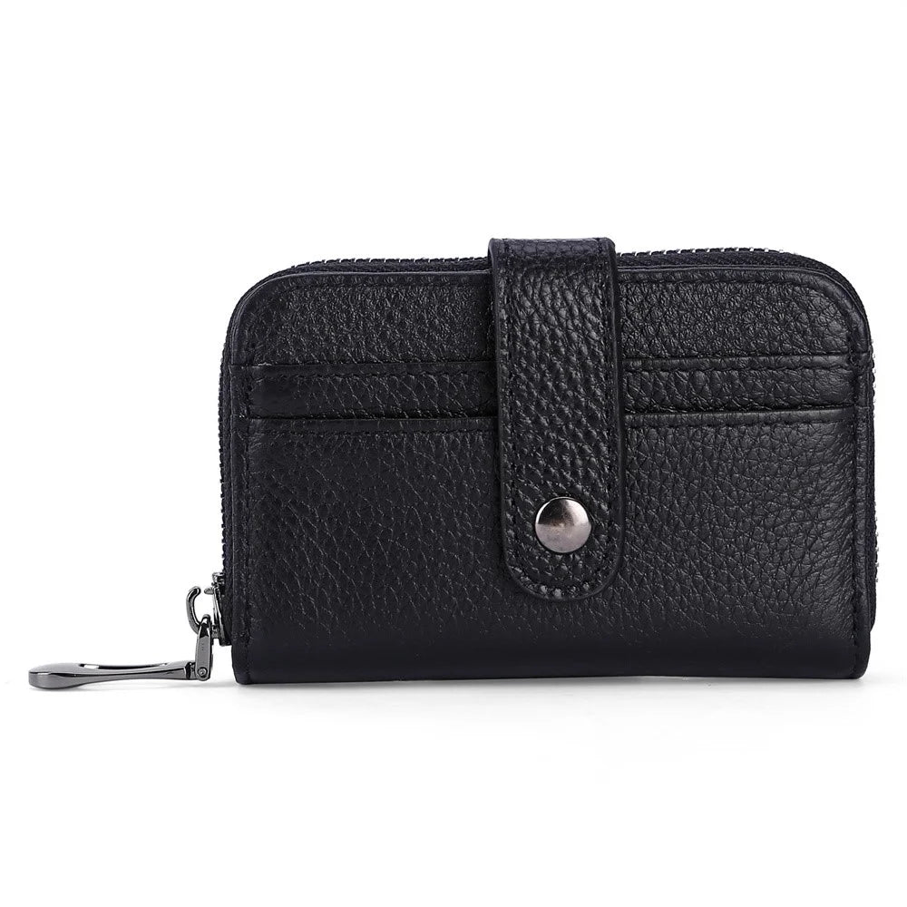 TP-8273 Portable Zipper Wallet RFID Blocking Top Layer Cowhide Leather Card Holder - Black - 1