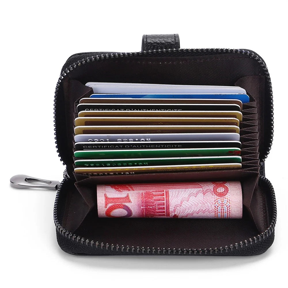 TP-8273 Portable Zipper Wallet RFID Blocking Top Layer Cowhide Leather Card Holder - Black - 2