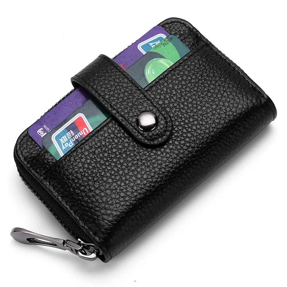 TP-8273 Portable Zipper Wallet RFID Blocking Top Layer Cowhide Leather Card Holder - Black - 4