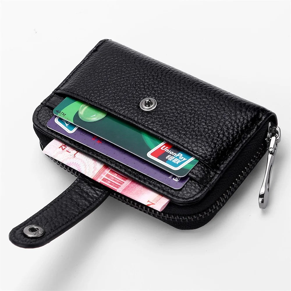 TP-8273 Portable Zipper Wallet RFID Blocking Top Layer Cowhide Leather Card Holder - Black - 5