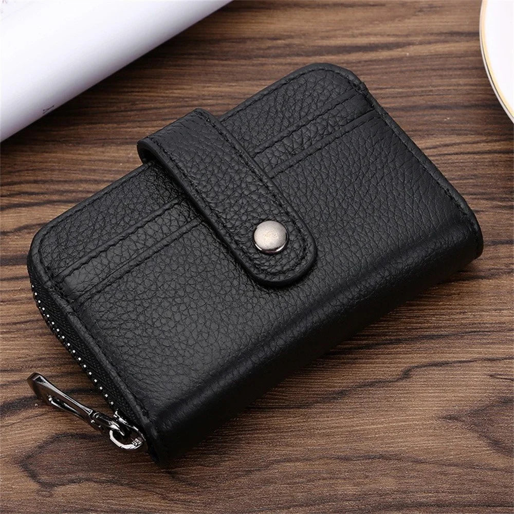 TP-8273 Portable Zipper Wallet RFID Blocking Top Layer Cowhide Leather Card Holder - Black - 6