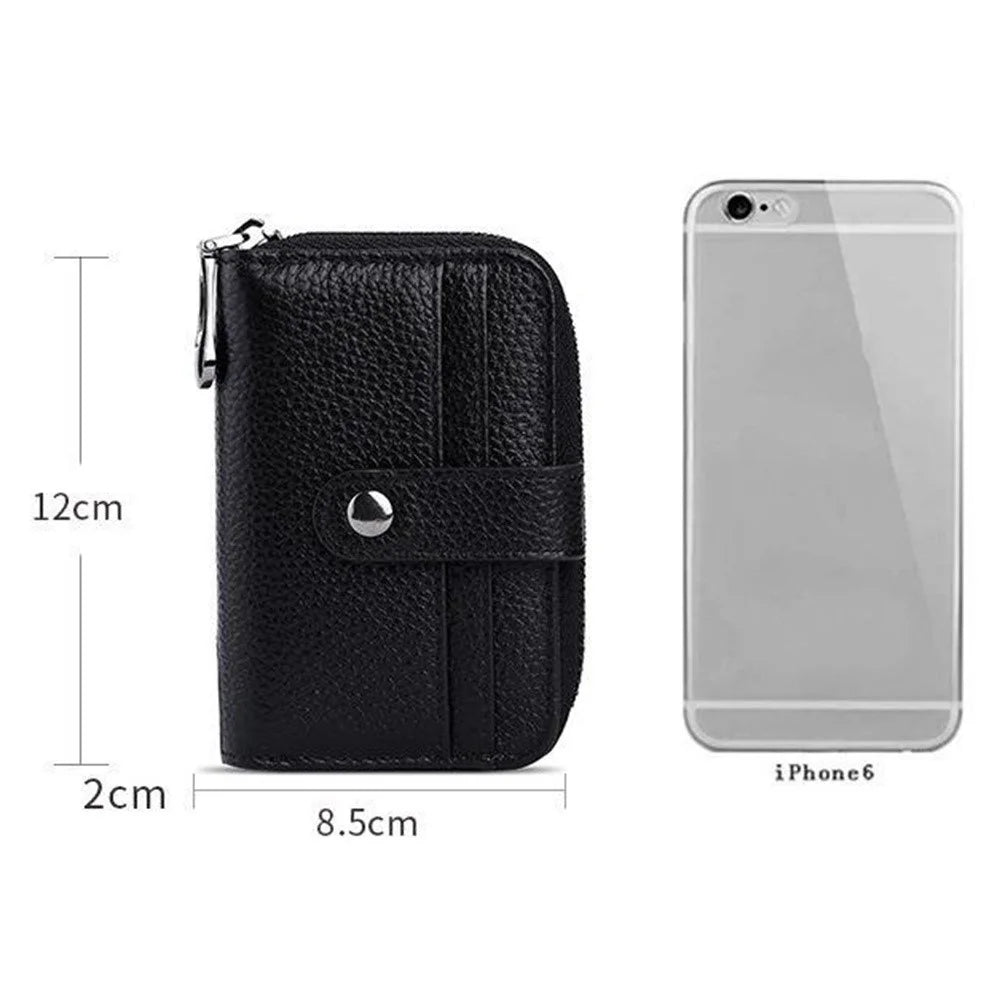 TP-8273 Portable Zipper Wallet RFID Blocking Top Layer Cowhide Leather Card Holder - Black - 7