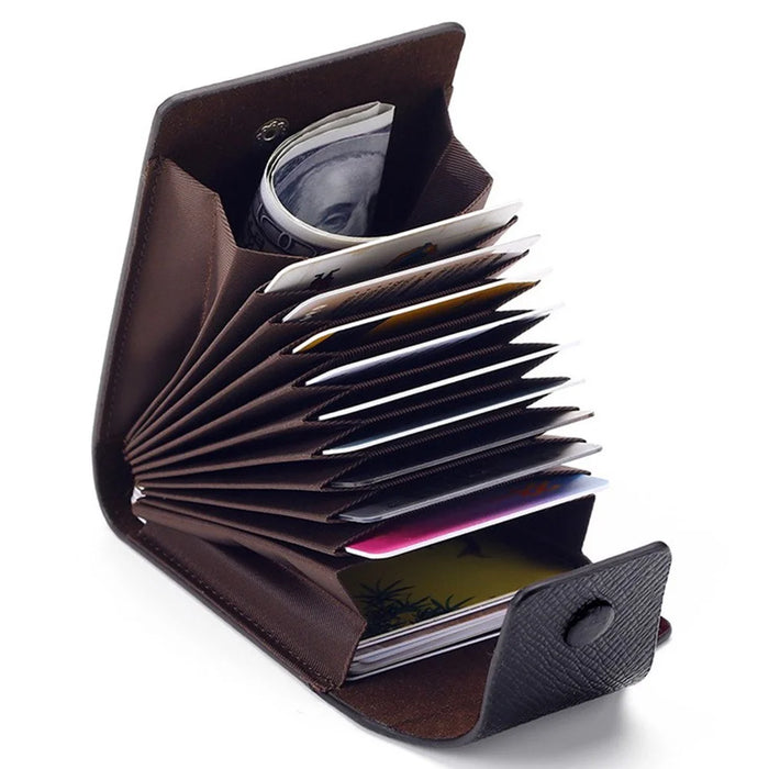 TP-8280 Multi-Function Card Holder Accordion Style Wallet 9 Card Slots 2 Utility Pockets Vertical Design - Brown - 2