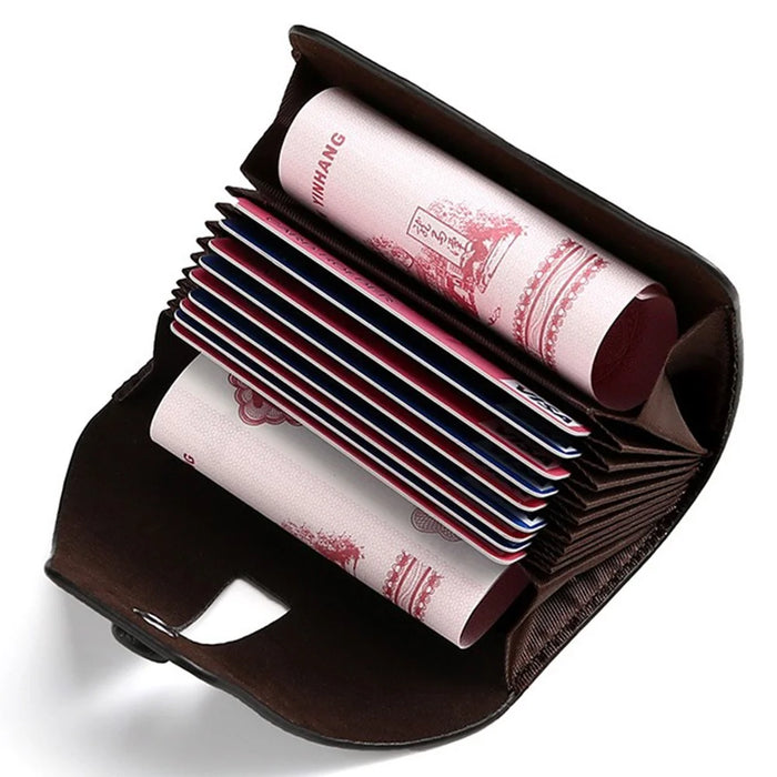 Multi-Function Card Holder Accordion Style Wallet 9 Card Slots 2 Utility Pockets Horizontal Design - Brown - 2