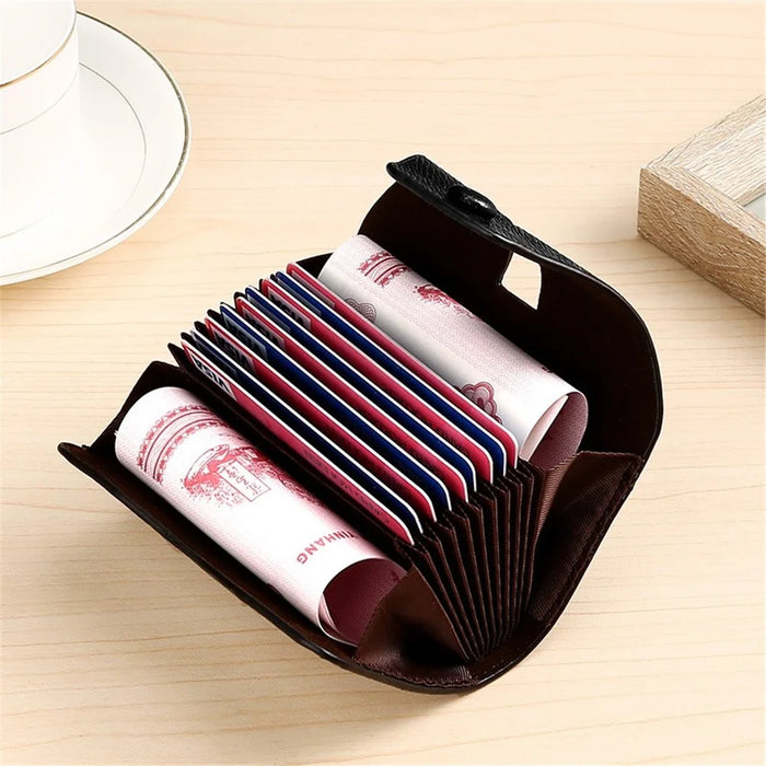 Multi-Function Card Holder Accordion Style Wallet 9 Card Slots 2 Utility Pockets Horizontal Design - Brown - 5