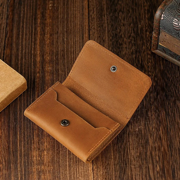 TP-8227 Mini Leather Coin Purse Wallet with Snap Button Credit Card Business Card Organizer - Brown - 3