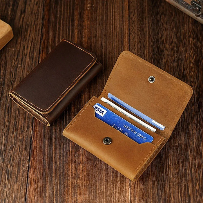 TP-8227 Mini Leather Coin Purse Wallet with Snap Button Credit Card Business Card Organizer - Brown - 6