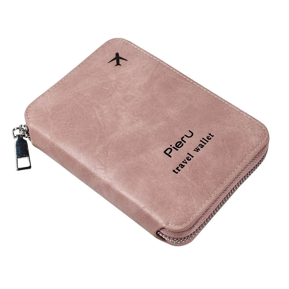 PIERU HJ22101 Passport Holder Wallet RFID Blocking Cash Card Organizer Zipper Closure - Pink - 1