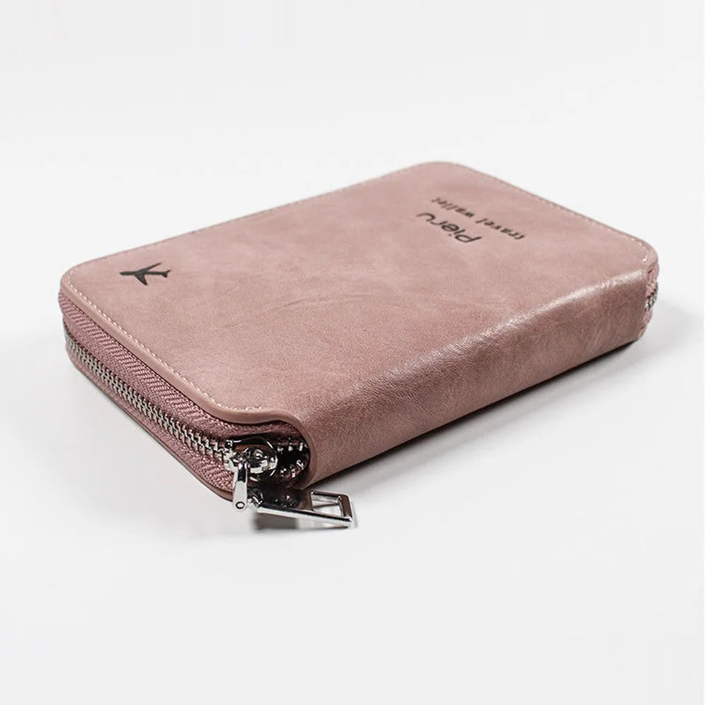 PIERU HJ22101 Passport Holder Wallet RFID Blocking Cash Card Organizer Zipper Closure - Pink - 5