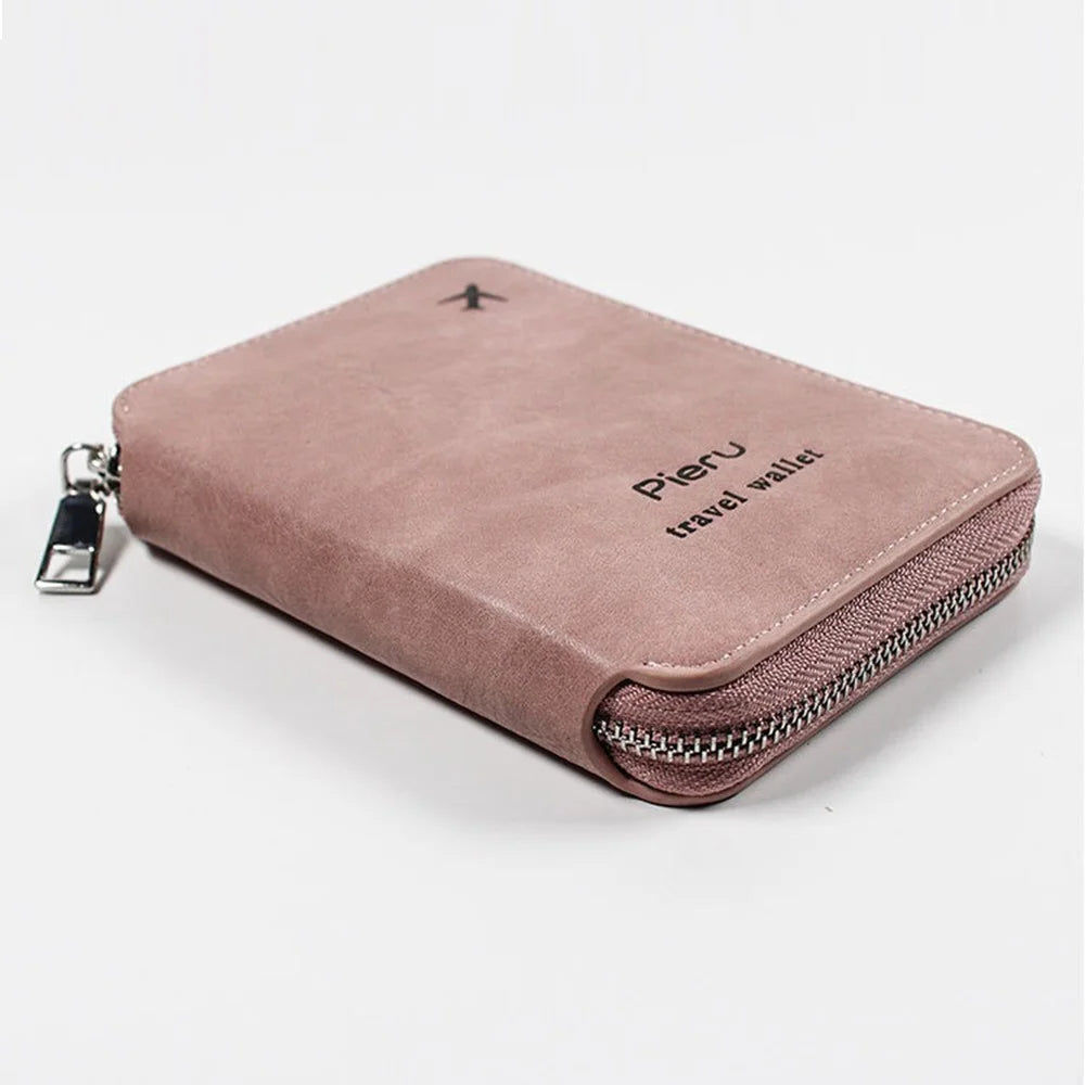 PIERU HJ22101 Passport Holder Wallet RFID Blocking Cash Card Organizer Zipper Closure - Pink - 6