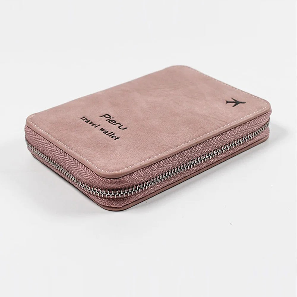 PIERU HJ22101 Passport Holder Wallet RFID Blocking Cash Card Organizer Zipper Closure - Pink - 7