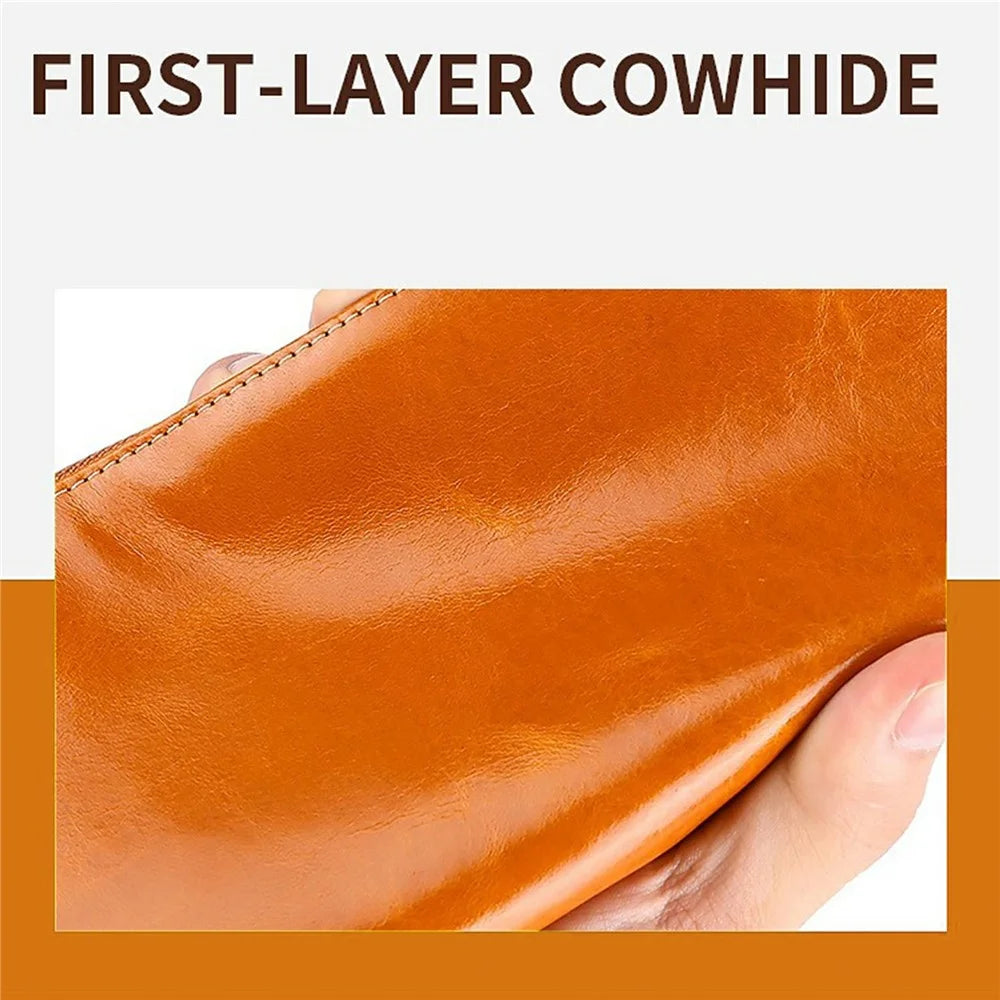 Genuine Leather Women Wallet RFID Blocking Multi Card Slots Long Purse Vintage Waxed Clutch Handbag - Brown - 5