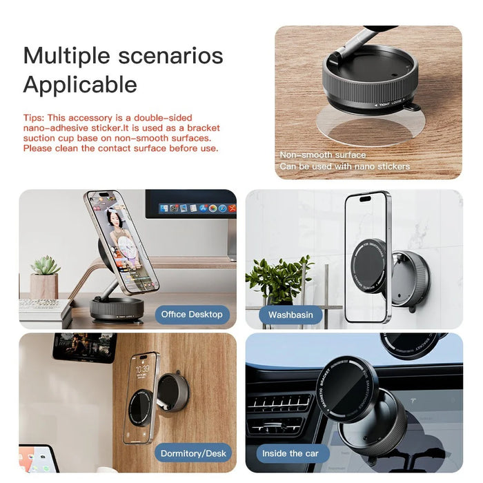 K10A Car Phone Mount Holder Foldable Rotatable Adjustable Height Double-Sided Magnetic Suction Cup - Black - 2