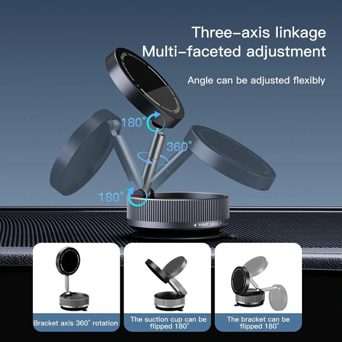 K10A Car Phone Mount Holder Foldable Rotatable Adjustable Height Double-Sided Magnetic Suction Cup - Black - 7