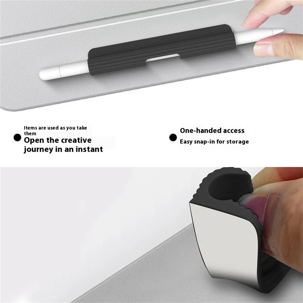 LOVE MEI Universal Pen Holder Sleeve Liquid Silicone Pencil Slot for Stylus / Touchscreen Pens - Black - 7