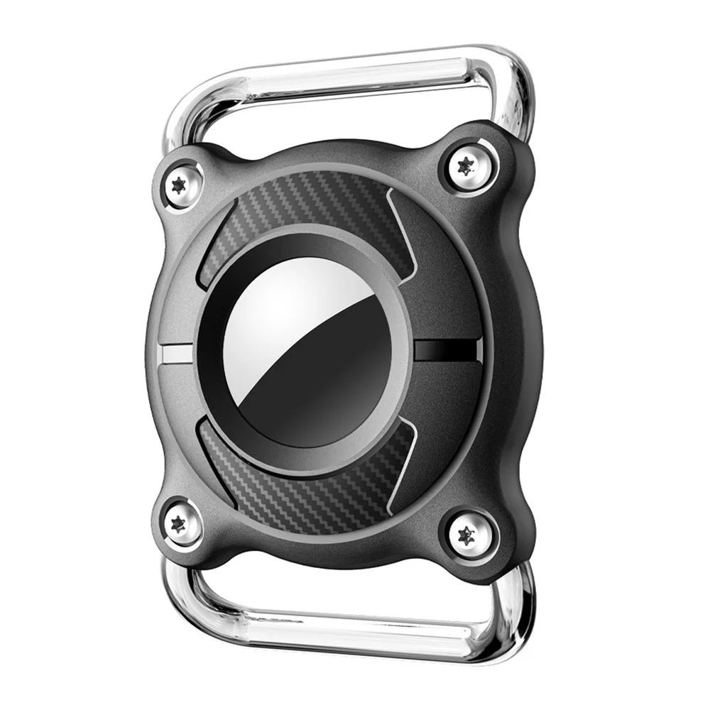 For AirTag Protective Case Anti Lost Tracker Locator Waterproof PC Cover with Metal Buckle - Black - 1