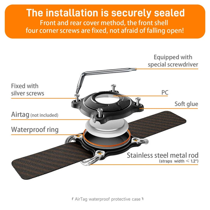 For AirTag Protective Case Anti Lost Tracker Locator Waterproof PC Cover with Metal Buckle - Black - 5