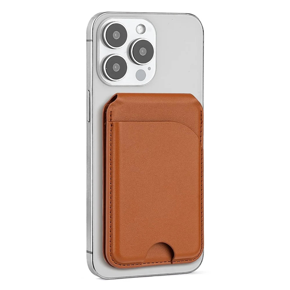 Folding Magnetic Card Holder Kickstand for Cell Phone Back Card Case RFID Blocking - Brown - 2