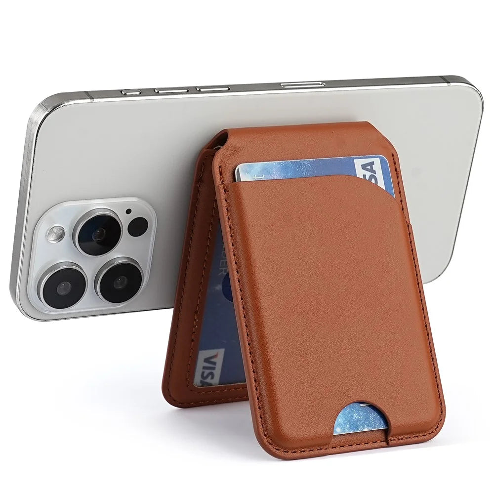 Folding Magnetic Card Holder Kickstand for Cell Phone Back Card Case RFID Blocking - Brown - 5