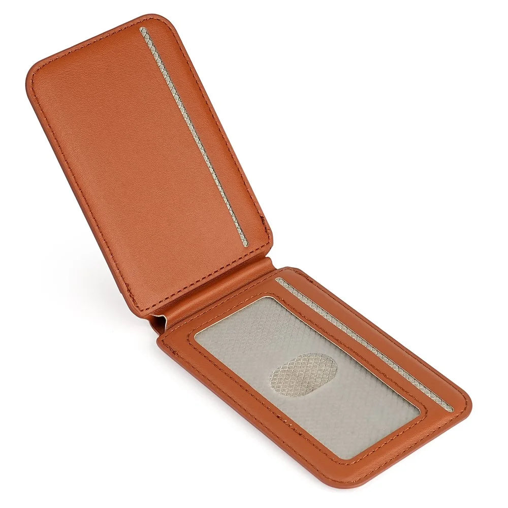 Folding Magnetic Card Holder Kickstand for Cell Phone Back Card Case RFID Blocking - Brown - 6