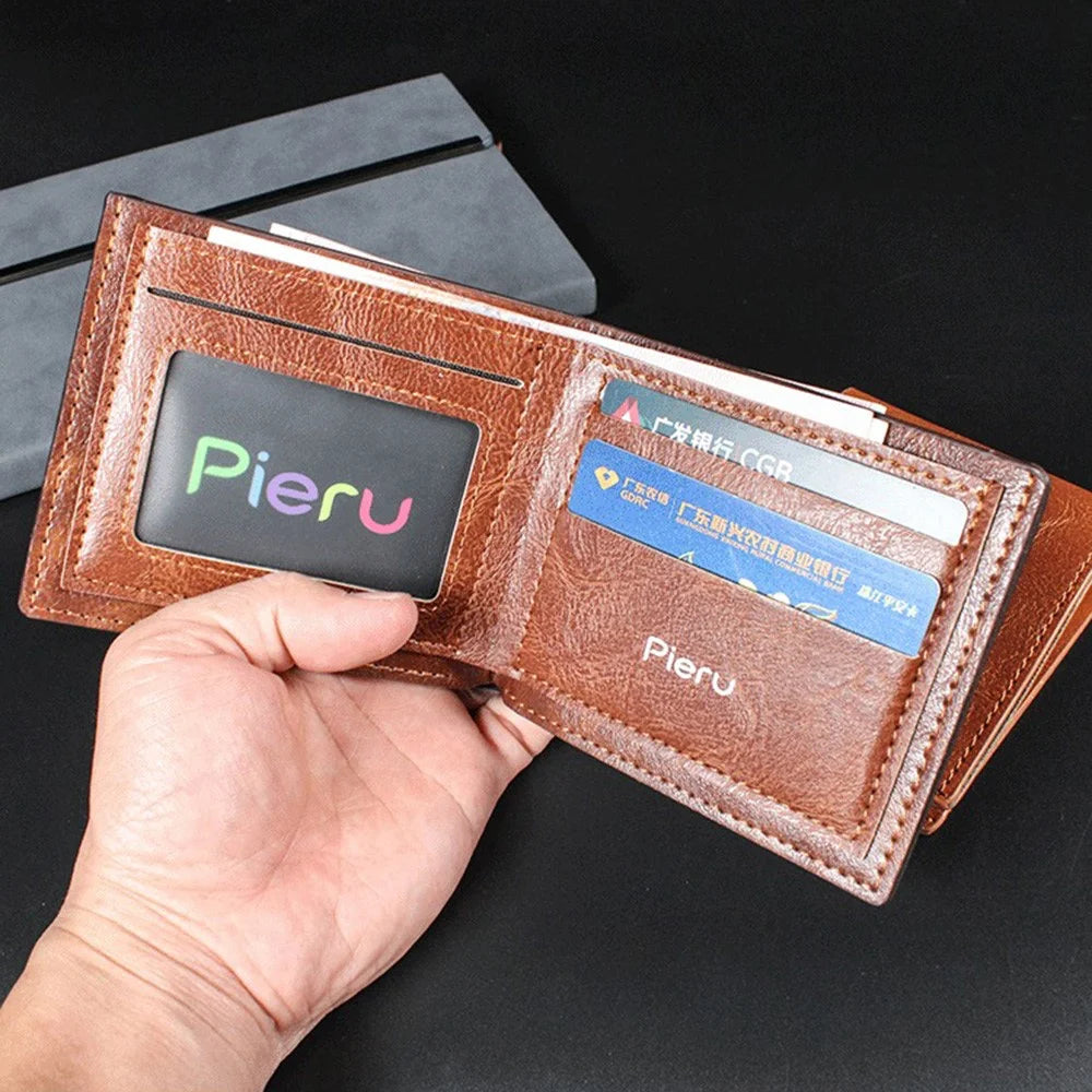 PIERU MD22315 Men Short Wallet PU Leather Large Capacity Bifold Coin Purse Card Holder - Coffee - 4