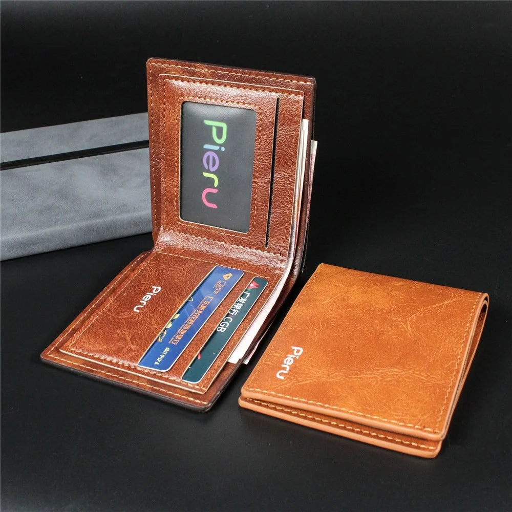 PIERU MD22315 Men Short Wallet PU Leather Large Capacity Bifold Coin Purse Card Holder - Coffee - 5