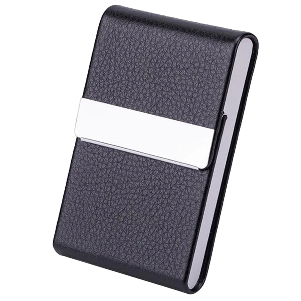 PU Leather Business Card Holder Magnetic Closure Full Cover Case for Office / Professional Use - Black - 1