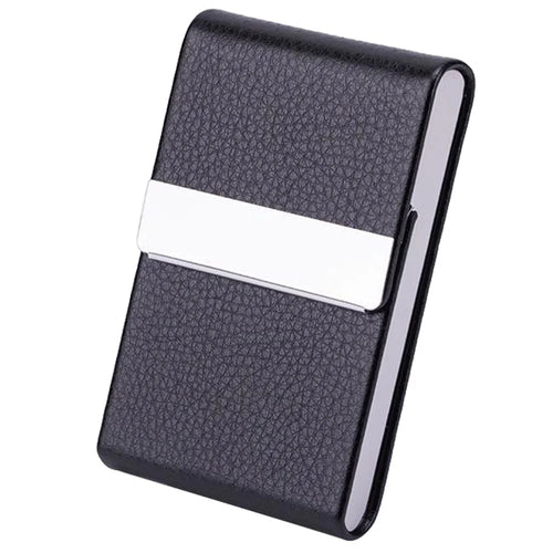PU Leather Business Card Holder Magnetic Closure Full Cover Case for Office / Professional Use - Black - 1