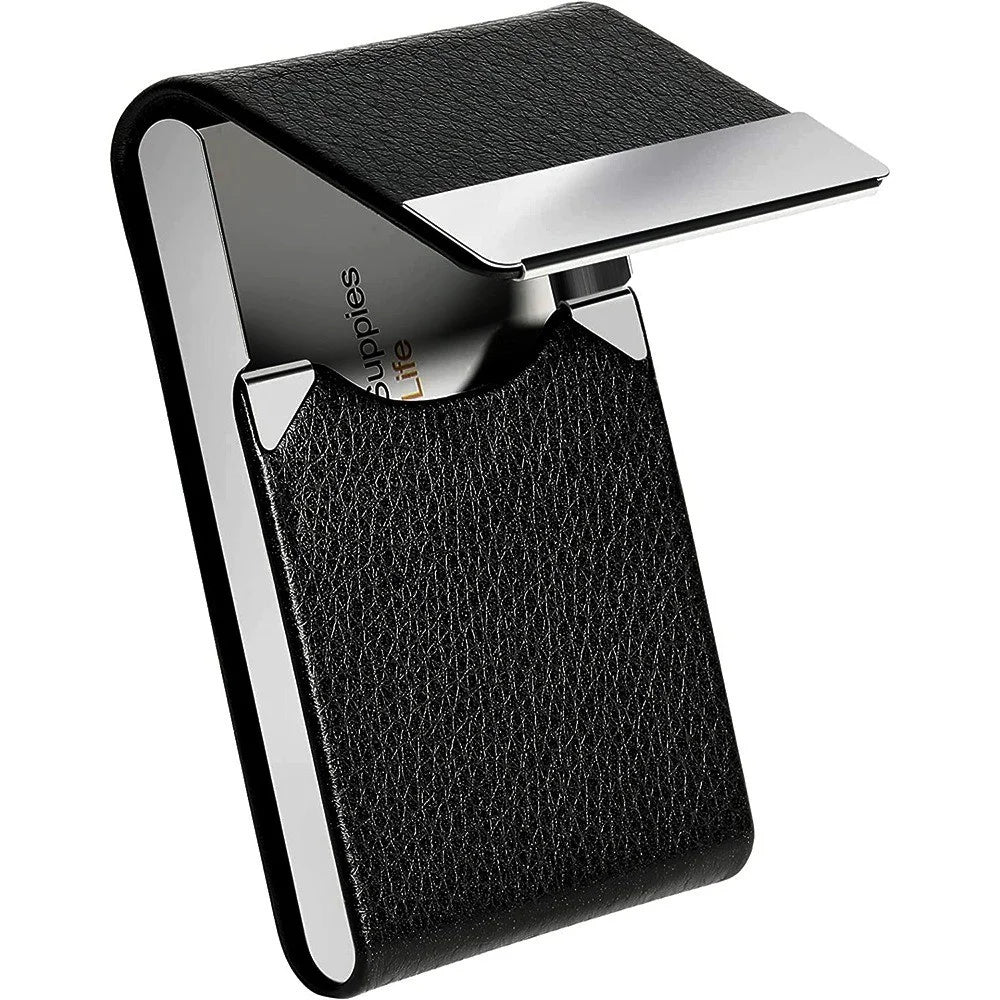 PU Leather Business Card Holder Magnetic Closure Full Cover Case for Office / Professional Use - Black - 2