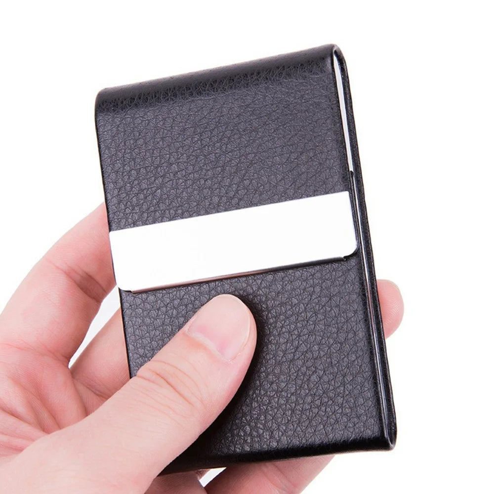 PU Leather Business Card Holder Magnetic Closure Full Cover Case for Office / Professional Use - Black - 3
