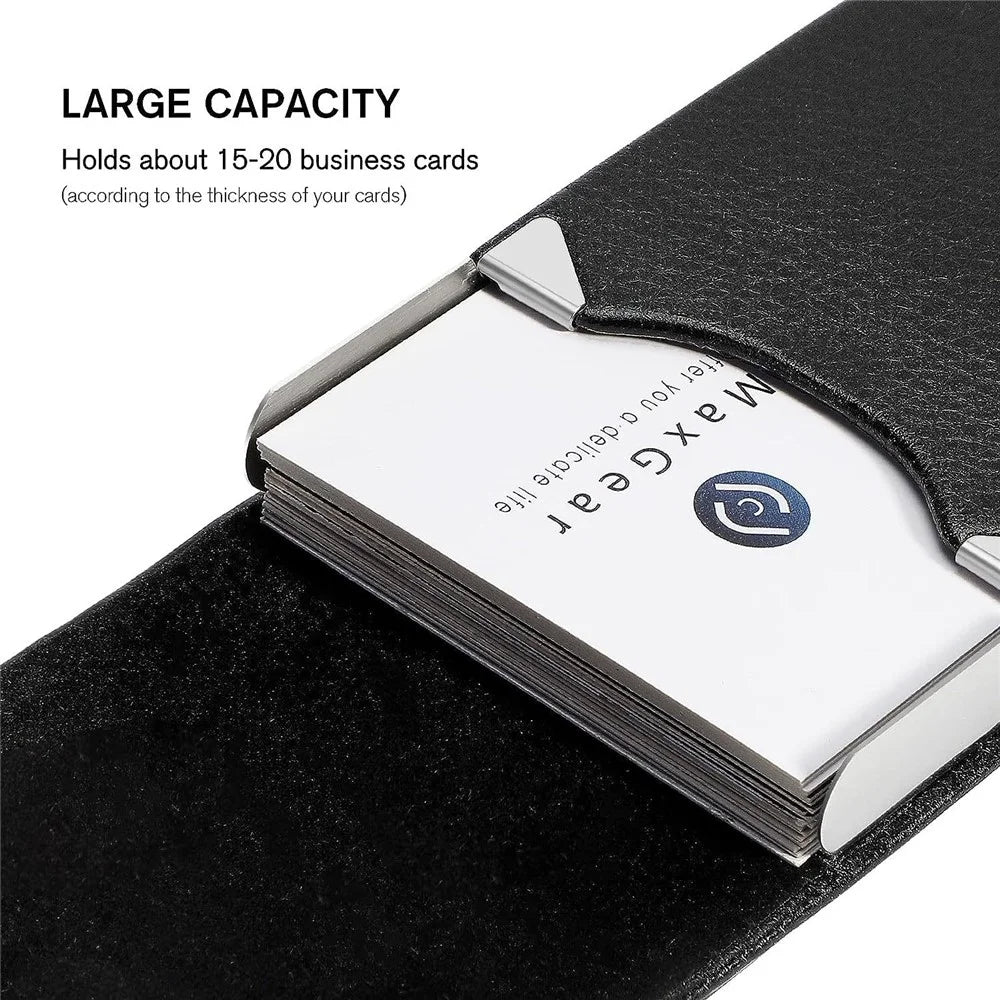 PU Leather Business Card Holder Magnetic Closure Full Cover Case for Office / Professional Use - Black - 5