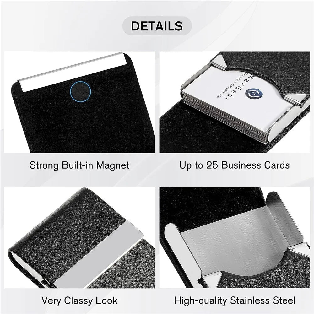 PU Leather Business Card Holder Magnetic Closure Full Cover Case for Office / Professional Use - Black - 6