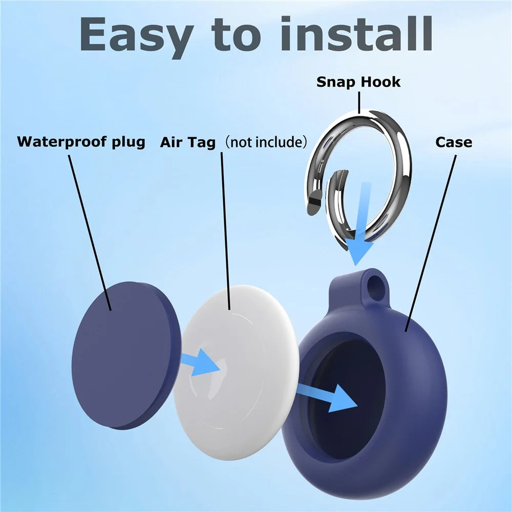 AT-66 For AirTag Locator Protective Case Waterproof Shockproof Tracker Silicone Cover with Keychain - Dark Blue - 3