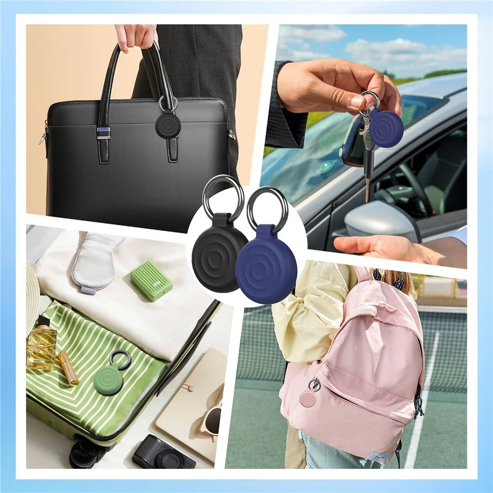 AT-66 For AirTag Locator Protective Case Waterproof Shockproof Tracker Silicone Cover with Keychain - Dark Blue - 4