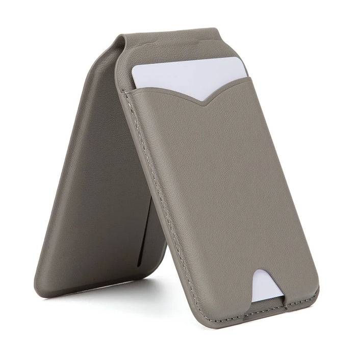 Leather Hinge Mirror Kickstands for Cell Phone Back Magnetic Card Holder Multi-Function Adjustable Angle - Grey - 2