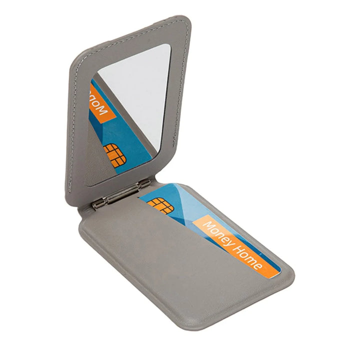 Leather Hinge Mirror Kickstands for Cell Phone Back Magnetic Card Holder Multi-Function Adjustable Angle - Grey - 4