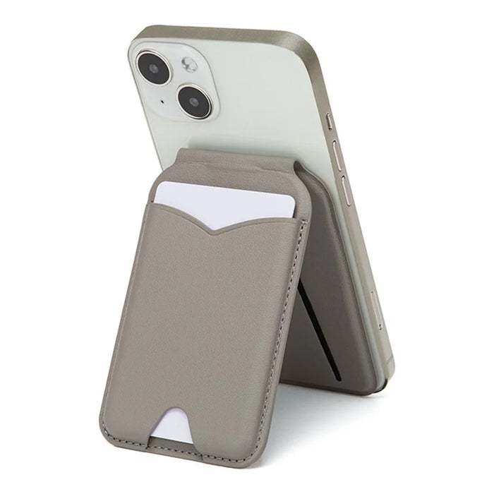 Leather Hinge Mirror Kickstands for Cell Phone Back Magnetic Card Holder Multi-Function Adjustable Angle - Grey - 6