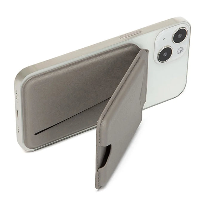 Leather Hinge Mirror Kickstands for Cell Phone Back Magnetic Card Holder Multi-Function Adjustable Angle - Grey - 7