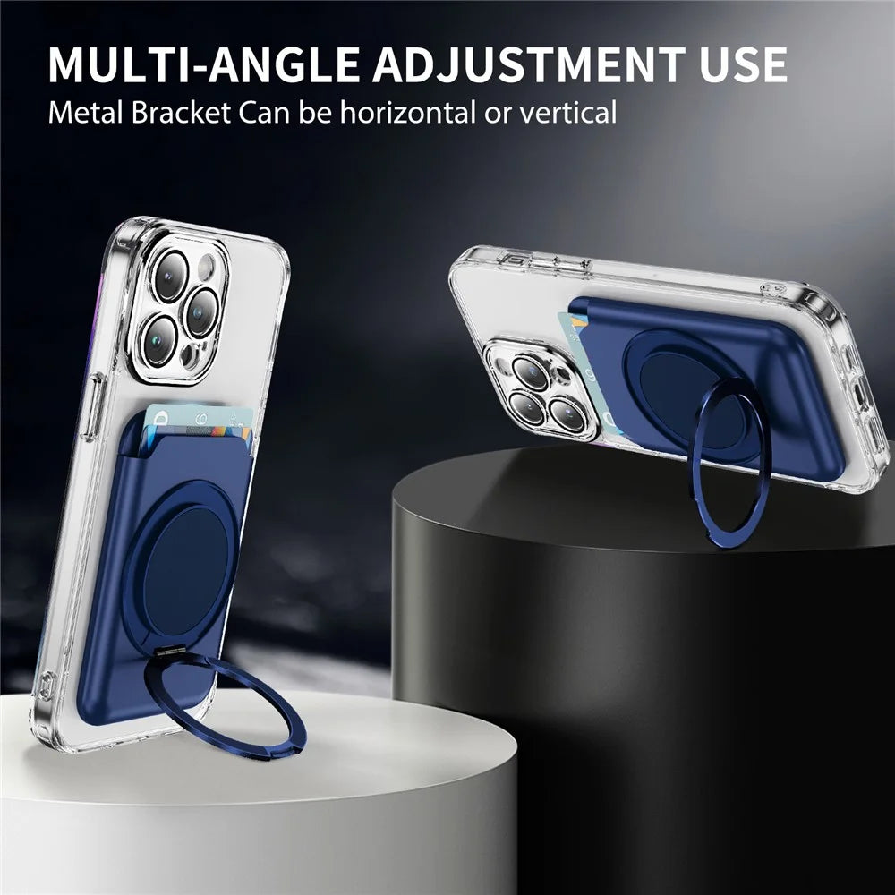 Magnetic Phone Card Holder Kickstand Multi Angle Adjustable Metal PC Vertical  /  Horizontal Card Bag Stand - Sapphire - 4
