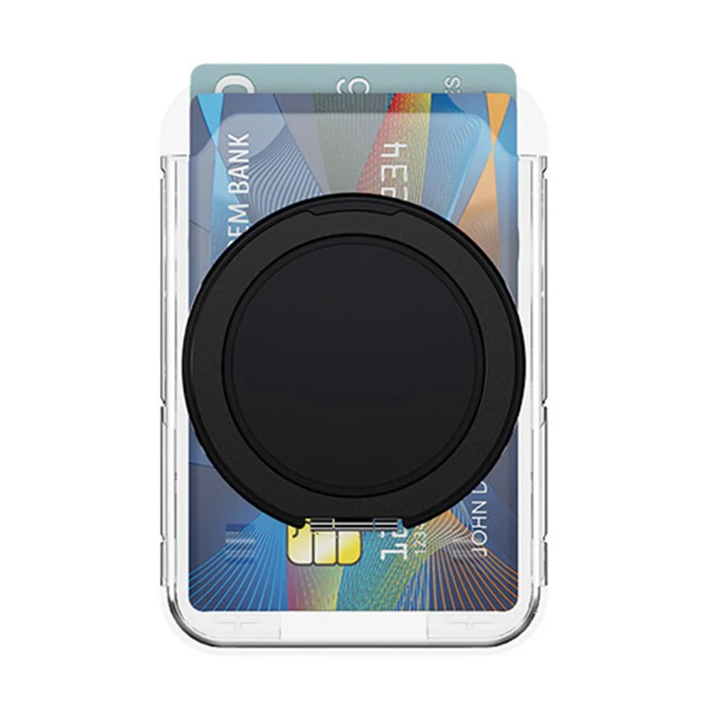 Clear Magnetic Phone Card Holder Kickstand Multi Angle Adjustable Metal PC Sliding Design Card Holder - Black - 1
