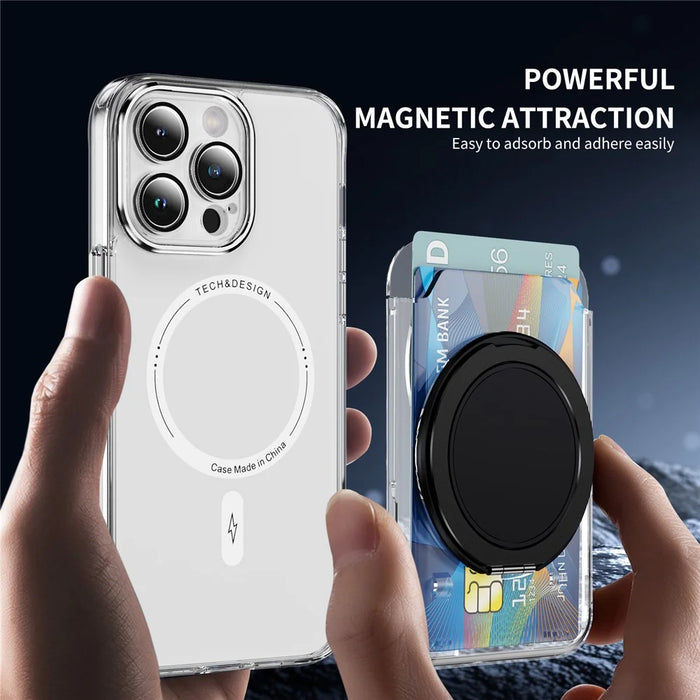 Clear Magnetic Phone Card Holder Kickstand Multi Angle Adjustable Metal PC Sliding Design Card Holder - Black - 2