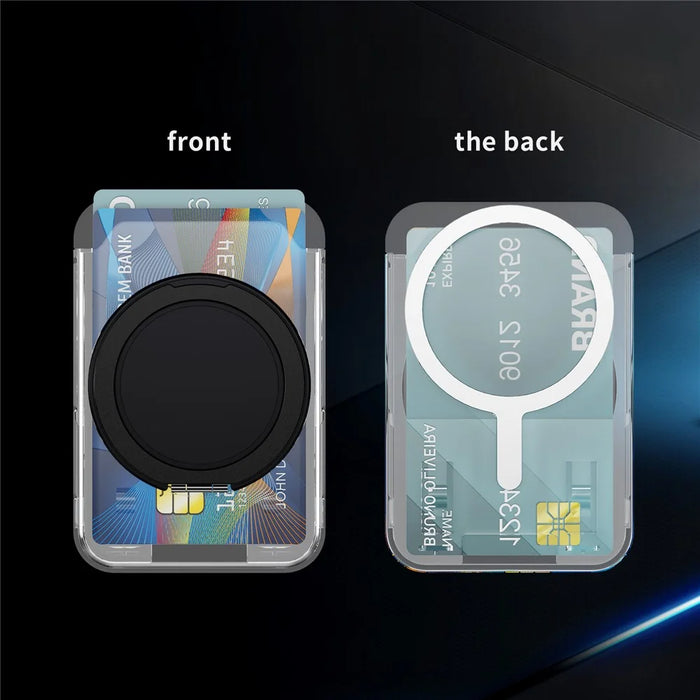Clear Magnetic Phone Card Holder Kickstand Multi Angle Adjustable Metal PC Sliding Design Card Holder - Black - 3