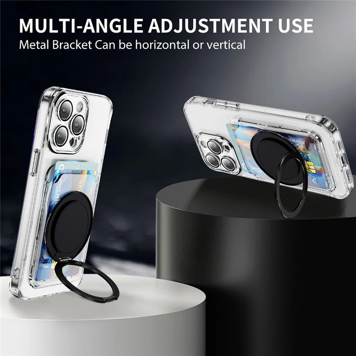 Clear Magnetic Phone Card Holder Kickstand Multi Angle Adjustable Metal PC Sliding Design Card Holder - Black - 4