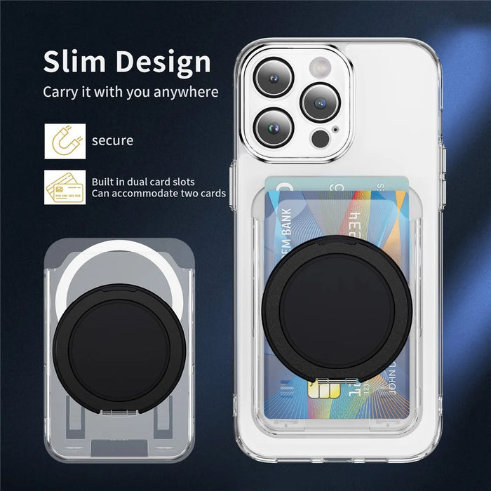 Clear Magnetic Phone Card Holder Kickstand Multi Angle Adjustable Metal PC Sliding Design Card Holder - Black - 5