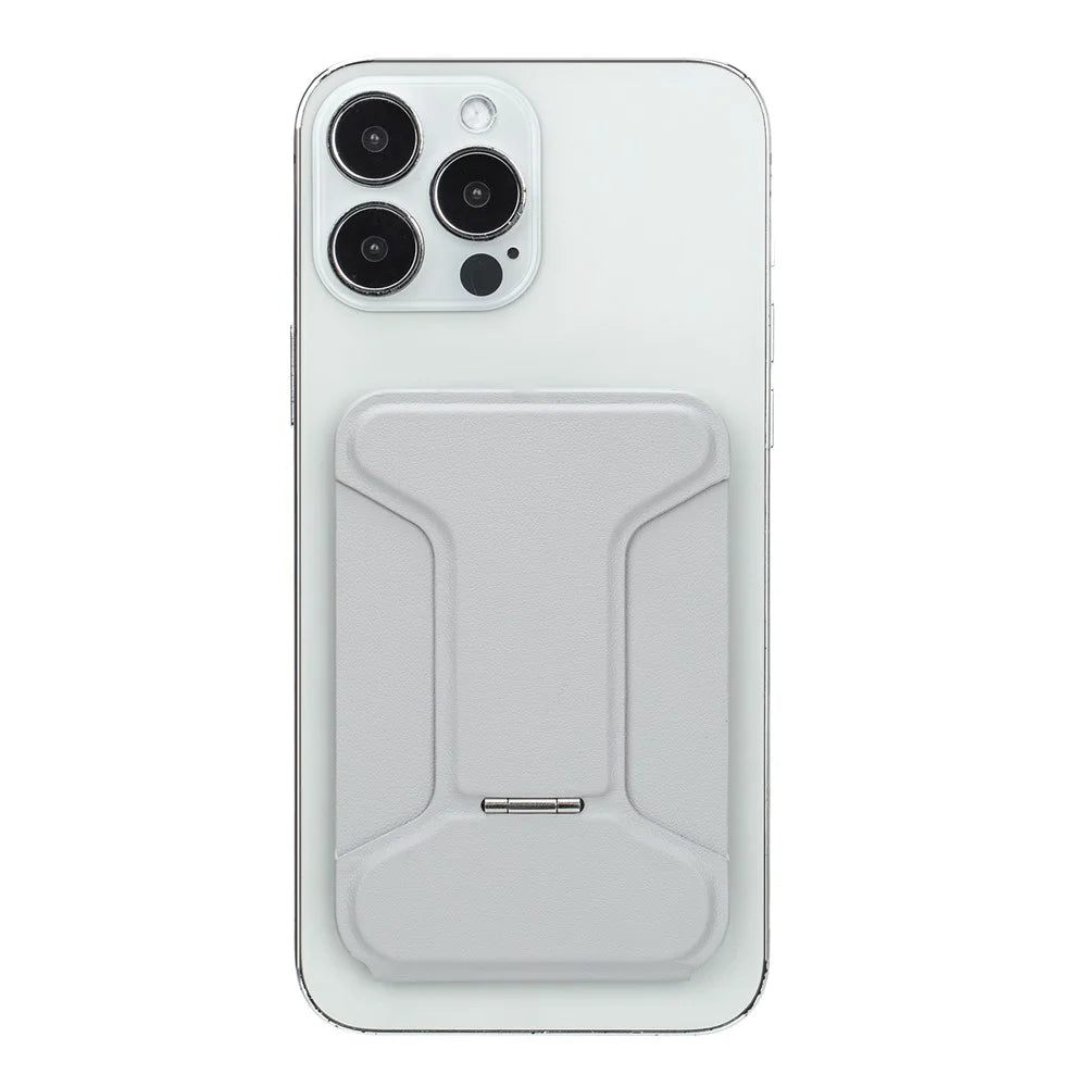 I-Type Kickstand Magnetic Adjustable Angle Metal + PU Leather Handheld Phone Holder Stand - Grey - 2