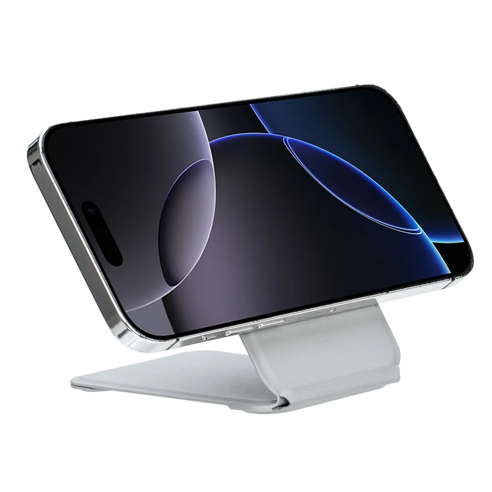 I-Type Kickstand Magnetic Adjustable Angle Metal + PU Leather Handheld Phone Holder Stand - Grey - 3