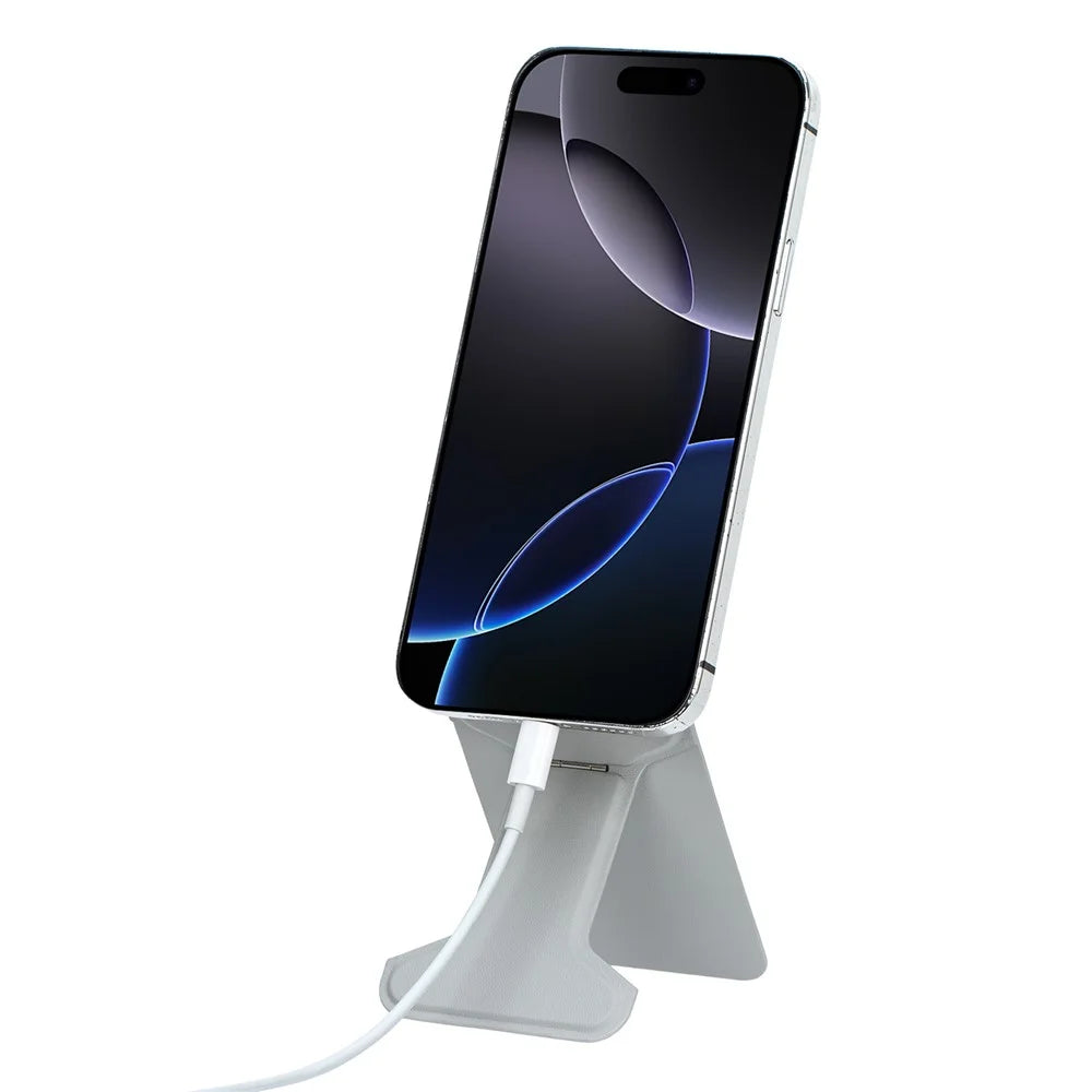I-Type Kickstand Magnetic Adjustable Angle Metal + PU Leather Handheld Phone Holder Stand - Grey - 4