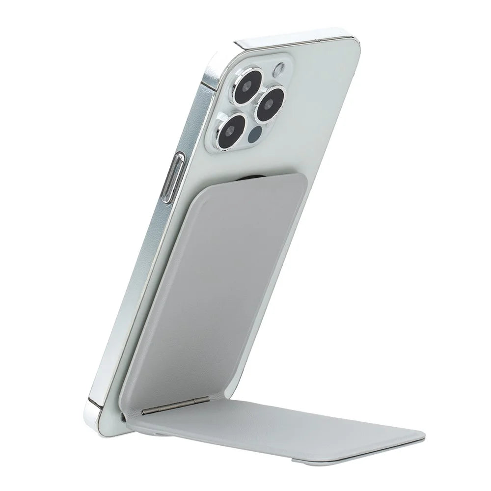I-Type Kickstand Magnetic Adjustable Angle Metal + PU Leather Handheld Phone Holder Stand - Grey - 5