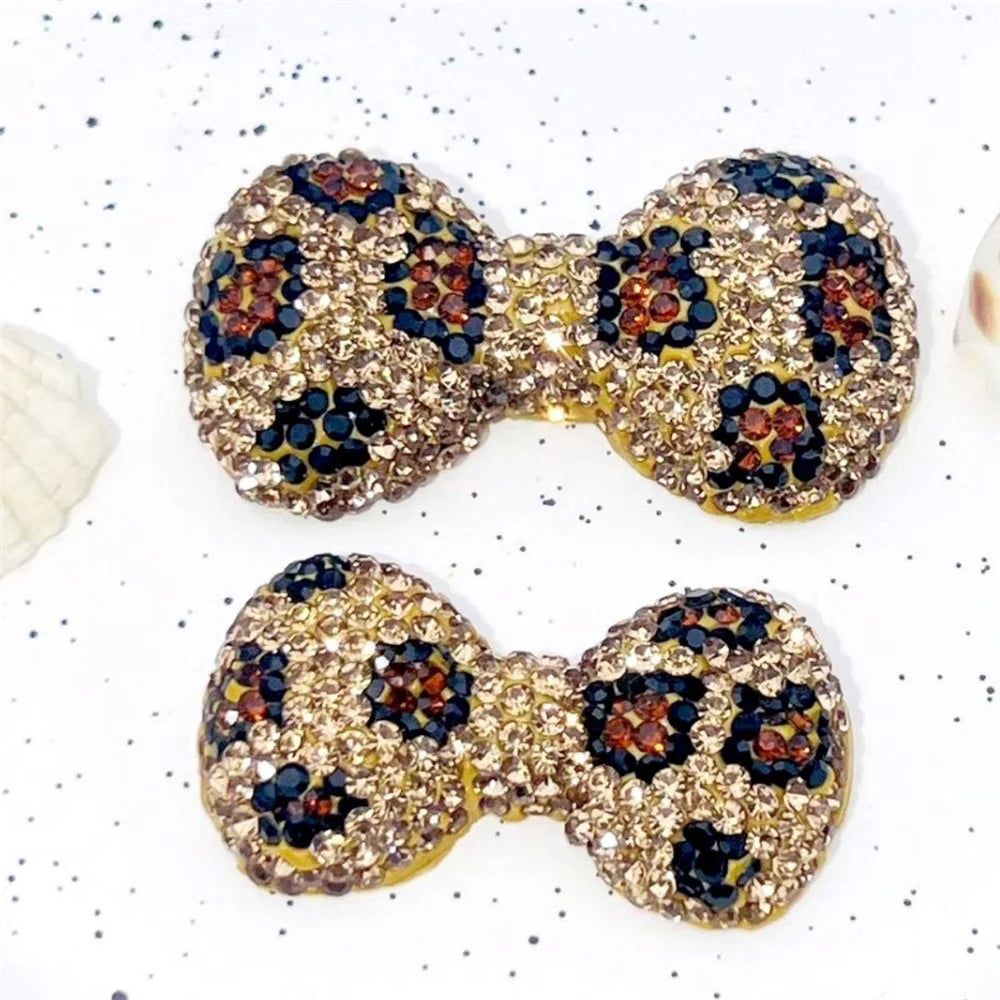 47x26mm DIY Phone Case Charms Rhinestones Leopard Print Bow Clay Phone Shell Decorations Accessory - Brown - 2